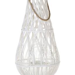Wyld and Coco 75cm White Bamboo and Glass Lantern - Indoor and Covered Outdoor - thumbnail 2