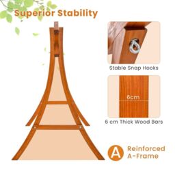 Costway Wood Swing Frame A-Shaped Heavy-Duty Swing Stand 300 kg Capacity Backyard Garden Patio in Brown - thumbnail 5