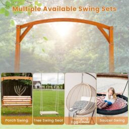 Costway Wood Swing Frame A-Shaped Heavy-Duty Swing Stand 300 kg Capacity Backyard Garden Patio in Brown - thumbnail 6