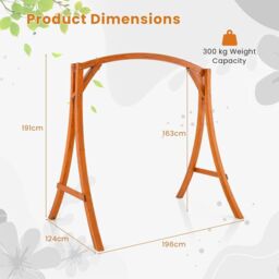 Costway Wood Swing Frame A-Shaped Heavy-Duty Swing Stand 300 kg Capacity Backyard Garden Patio in Brown - thumbnail 2