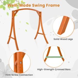 Costway Wood Swing Frame A-Shaped Heavy-Duty Swing Stand 300 kg Capacity Backyard Garden Patio in Brown - thumbnail 4