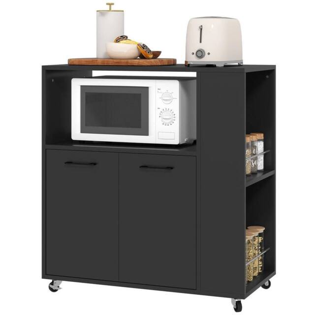 NESTLUNE Kitchen Island on Wheels with 2-Door Cabinet in Black - Size: 100 cm x 15 cm - image 1