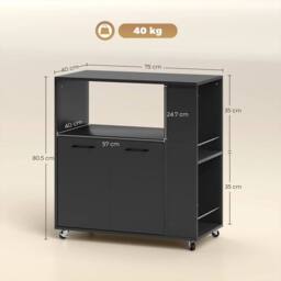 NESTLUNE Kitchen Island on Wheels with 2-Door Cabinet in Black - Size: 100 cm x 15 cm - thumbnail 2