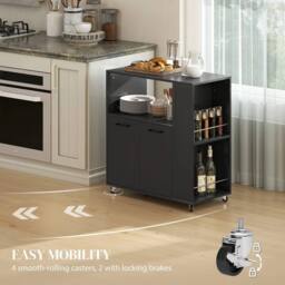 NESTLUNE Kitchen Island on Wheels with 2-Door Cabinet in Black - Size: 100 cm x 15 cm - thumbnail 4