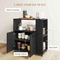 NESTLUNE Kitchen Island on Wheels with 2-Door Cabinet in Black - Size: 100 cm x 15 cm - thumbnail 5