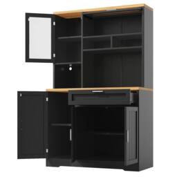 Merax Freestanding Tall Kitchen Dresser with Coffee Station, LED Light in Black - thumbnail 9