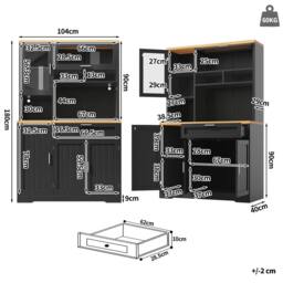 Merax Freestanding Tall Kitchen Dresser with Coffee Station, LED Light in Black - thumbnail 6