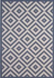 THE RUGS Outdoor Indoor Geometric Diamond Rug Blue Ivory Weather Resistant - Size: 160 cm x 230 cm - thumbnail 2