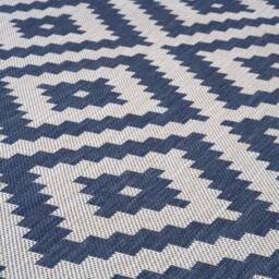 THE RUGS Outdoor Indoor Geometric Diamond Rug Blue Ivory Weather Resistant - Size: 160 cm x 230 cm - thumbnail 3