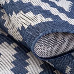THE RUGS Outdoor Indoor Geometric Diamond Rug Blue Ivory Weather Resistant - Size: 160 cm x 230 cm - thumbnail 4