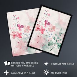 "Artery8 Pretty Light Geranium Flowers Pastel Watercolour Framed Art Print in Pink - Size: W12"" x H16""" - thumbnail 2