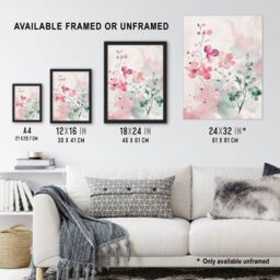 "Artery8 Pretty Light Geranium Flowers Pastel Watercolour Framed Art Print in Pink - Size: W12"" x H16""" - thumbnail 3