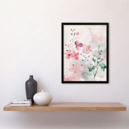 "Artery8 Pretty Light Geranium Flowers Pastel Watercolour Framed Art Print in Pink - Size: W12"" x H16""" - thumbnail 4