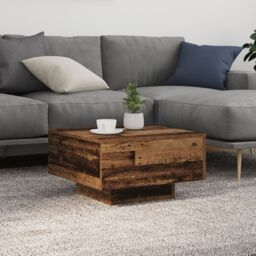 Berkfield Home Coffee Table with LED Lights Old Wood 55x55x31 cm in Brown - Size: 55 x 55 x 31 cm - thumbnail 1