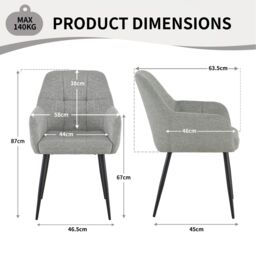 SONARA Ergonomic Set of 4 Dining Chairs with Plush Chenille Fabric in Grey - thumbnail 3