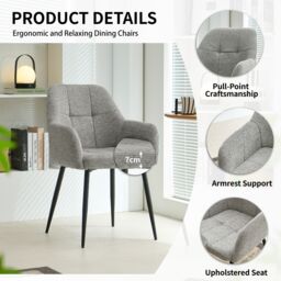 SONARA Ergonomic Set of 4 Dining Chairs with Plush Chenille Fabric in Grey - thumbnail 4