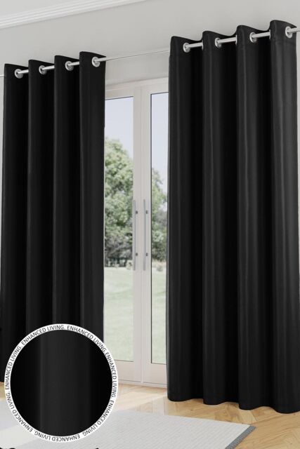 Enhanced Living 'Nightfall' Black Plain Supersoft Thermal Blockout Eyelet Curtains - Size: 168 cm width x 137 cm drop - image 1