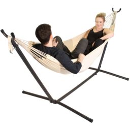 Primrose Ivory Outdoor Garden Double Hammock with Steel Stand & Carry Bag Included - thumbnail 2