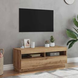 Berkfield Home TV Cabinet with LED Lights Artisian Oak 100x35x40 cm Engineered Wood - Size: 100 x 35 x 40 cm - thumbnail 2