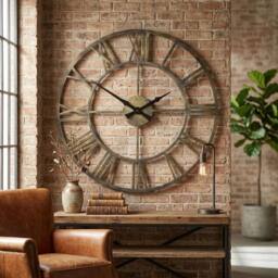 EONLION Large Wall Clock 50cm Metal Roman Numeral in Brown - Size: 100 cm - thumbnail 4
