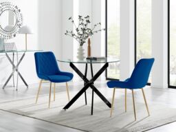 FurnitureboxUK Novara 100cm Round Black Leg Dining Table & 2 Pesaro Gold Leg Chairs in Navy