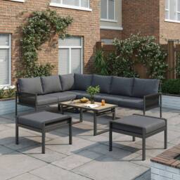 Direct Wicker 7-8 Seater Outdoor Garden Set with Height Adjustable Coffee Table in Dark Grey - Size: 1 Pack - thumbnail 1