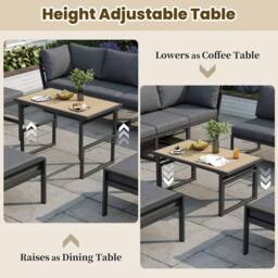 Direct Wicker 7-8 Seater Outdoor Garden Set with Height Adjustable Coffee Table in Dark Grey - Size: 1 Pack - thumbnail 5