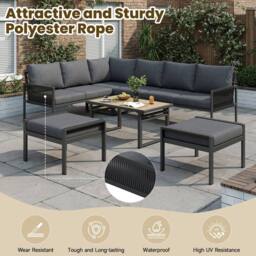 Direct Wicker 7-8 Seater Outdoor Garden Set with Height Adjustable Coffee Table in Dark Grey - Size: 1 Pack - thumbnail 4