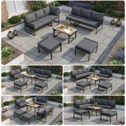 Direct Wicker 7-8 Seater Outdoor Garden Set with Height Adjustable Coffee Table in Dark Grey - Size: 1 Pack - thumbnail 2