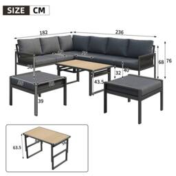 Direct Wicker 7-8 Seater Outdoor Garden Set with Height Adjustable Coffee Table in Dark Grey - Size: 1 Pack - thumbnail 6
