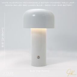 Happy Homewares Modern Gloss Mushroom Style Rechargeable LED Touch Dimmable Table Lamp in White - thumbnail 6