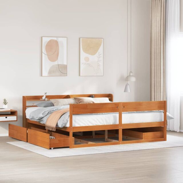 Berkfield Home Bed Frame without Mattress Wax Brown 180x200 cm Super King Solid Wood Pine - image 1