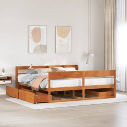 Berkfield Home Bed Frame without Mattress Wax Brown 180x200 cm Super King Solid Wood Pine - thumbnail 1