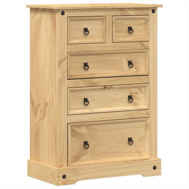 Berkfield Home Chest of Drawers Corona 80x43x114 cm Solid Wood Pine in Light Brown - Size: 80 x 43 x 114 cm - image 1