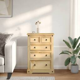 Berkfield Home Chest of Drawers Corona 80x43x114 cm Solid Wood Pine in Light Brown - Size: 80 x 43 x 114 cm - thumbnail 3