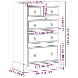 Berkfield Home Chest of Drawers Corona 80x43x114 cm Solid Wood Pine in Light Brown - Size: 80 x 43 x 114 cm - thumbnail 9