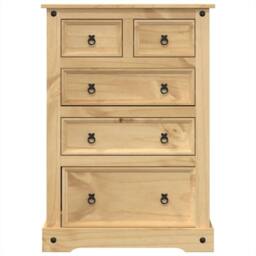 Berkfield Home Chest of Drawers Corona 80x43x114 cm Solid Wood Pine in Light Brown - Size: 80 x 43 x 114 cm - thumbnail 4