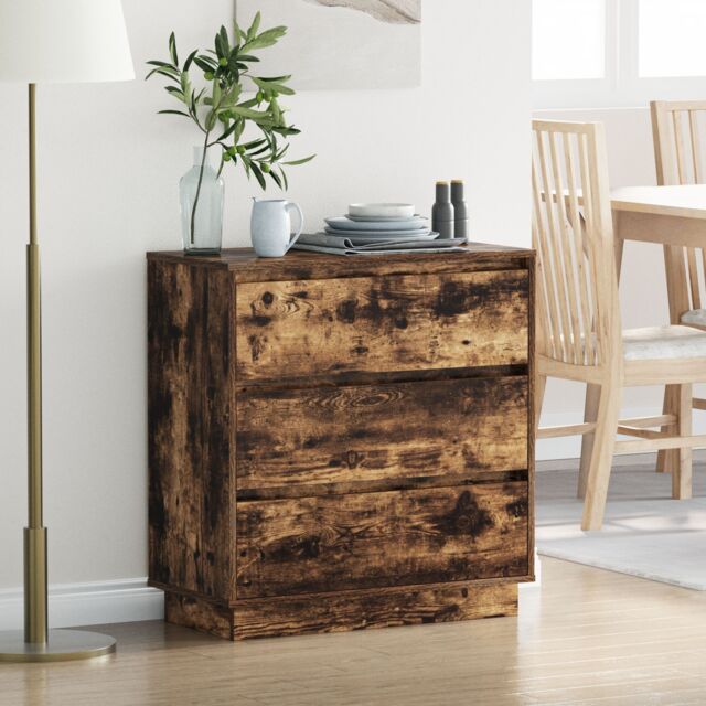 Berkfield Home Bedside Cabinet with LED Smoked Oak 71x34.5x75 cm Engineered Wood in Brown - image 1