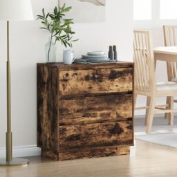 Berkfield Home Bedside Cabinet with LED Smoked Oak 71x34.5x75 cm Engineered Wood in Brown - thumbnail 1