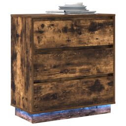 Berkfield Home Bedside Cabinet with LED Smoked Oak 71x34.5x75 cm Engineered Wood in Brown - thumbnail 3