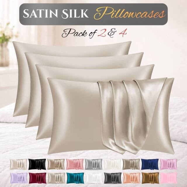 Grace Satin Silk Pillow Cases Pack of 4 Super Soft Smooth Pillow Covers in Taupe - Size: Standard Pillow Case - image 1