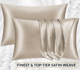Grace Satin Silk Pillow Cases Pack of 4 Super Soft Smooth Pillow Covers in Taupe - Size: Standard Pillow Case - thumbnail 2