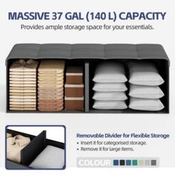 MCC Direct 110cm Large Rectangular Ottoman Foldable Storage Bench Upholstered in Dark Grey - thumbnail 6