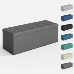 MCC Direct 110cm Large Rectangular Ottoman Foldable Storage Bench Upholstered in Dark Grey