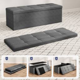 MCC Direct 110cm Large Rectangular Ottoman Foldable Storage Bench Upholstered in Dark Grey - thumbnail 5