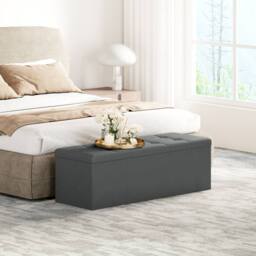 MCC Direct 110cm Large Rectangular Ottoman Foldable Storage Bench Upholstered in Dark Grey - thumbnail 2