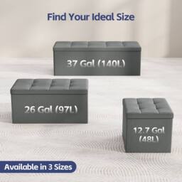 MCC Direct 110cm Large Rectangular Ottoman Foldable Storage Bench Upholstered in Dark Grey - thumbnail 3