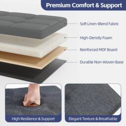 MCC Direct 110cm Large Rectangular Ottoman Foldable Storage Bench Upholstered in Dark Grey - thumbnail 4