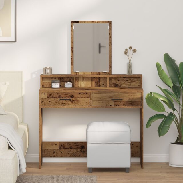 Berkfield Home Dressing Table with Drawers¬†Old Wood 100x41x140 cm in Brown - Size: 100 x 41 x 140 cm - image 1