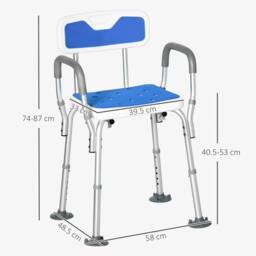 EONLION Padded Shower Stool with Arms & Back in Blue - thumbnail 2